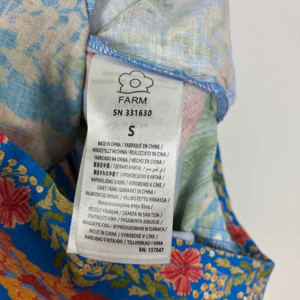Farm Rio Stitched Garden Blue Linen Romper Women's S Tropical Floral Boho Summer - Picture 8 of 8